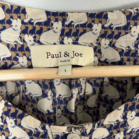 Paul & Joe Paris 100% silk blue tan white tunic dress size 1 / small - Picture 2 of 5